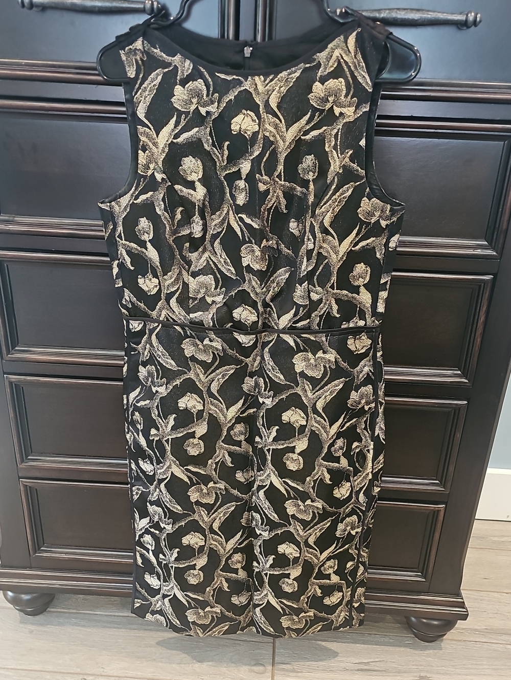 Talbots Black Dress with Gold Floral Jacquard